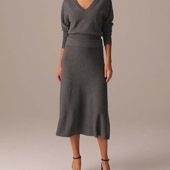 J. Crew Foldover Sweater Merino Midi Skirt in Heather Carbon Size Small - Picture 1 of 4
